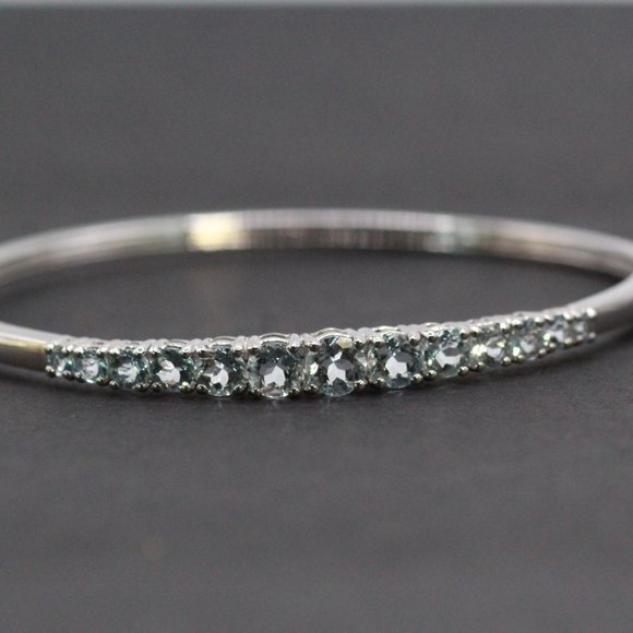 STERLING SILVER AQUAMARINE BANGLE BRACELET - Picture 3 of 7